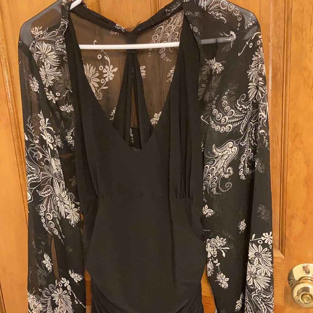 Nine West drapey LBD with sheer attached coverup